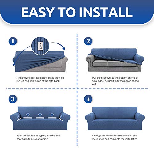 KEKUOU Stretch Single Sofa Slipcover 1 Piece Couch Sofa Cover (31"-55") Furniture Protector 1 Seater Sofa with Elastic Bottom for Kids,Pet.Jacquard Small Checked Pattern Fabric(Small,Riverside)