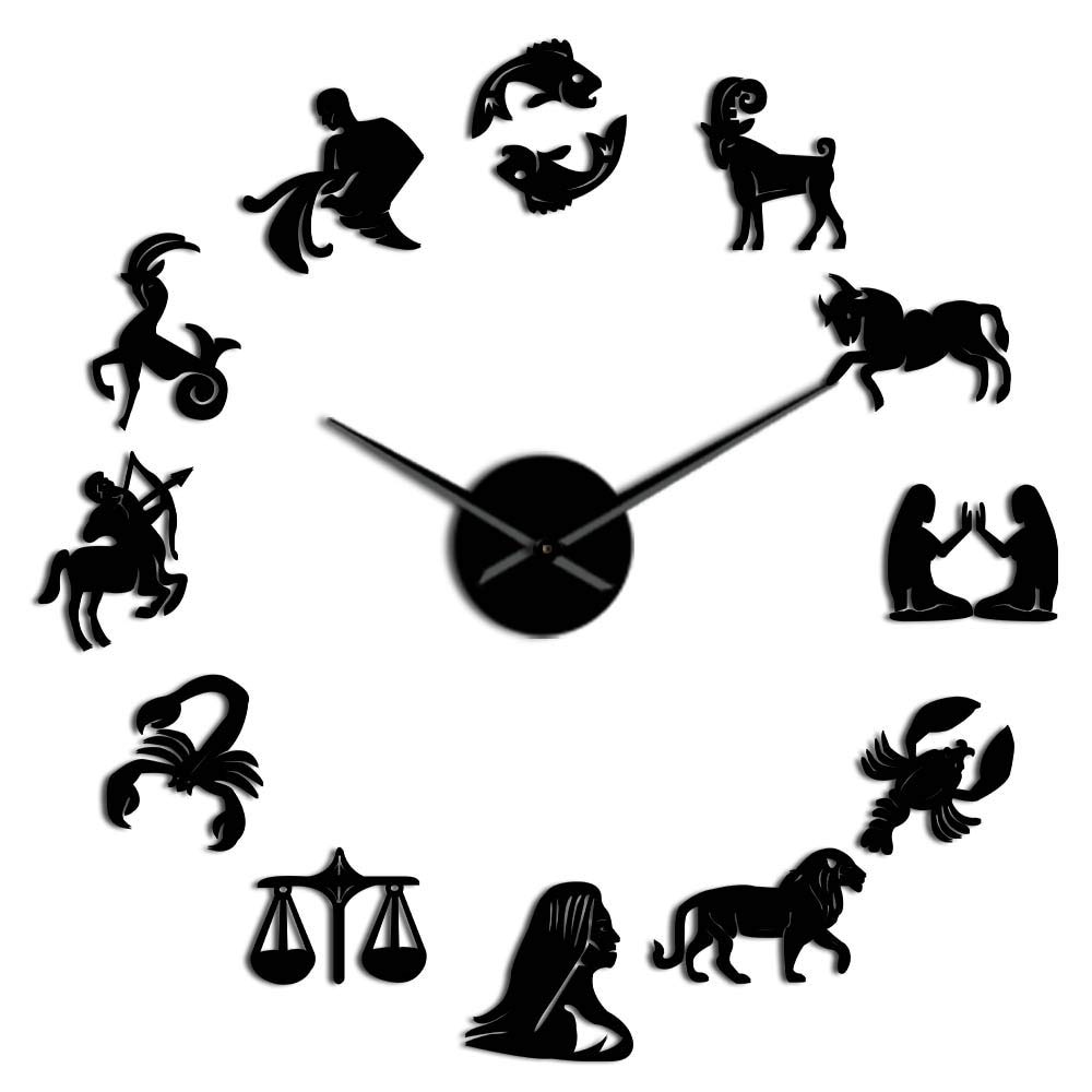 VCS Zodiac Signs Wall Art Stickers Exclusive Wall Clock Constellation DIY Giant Wall Clock Astrology Hanging Clock Watch Home Decor(Black,37inch)