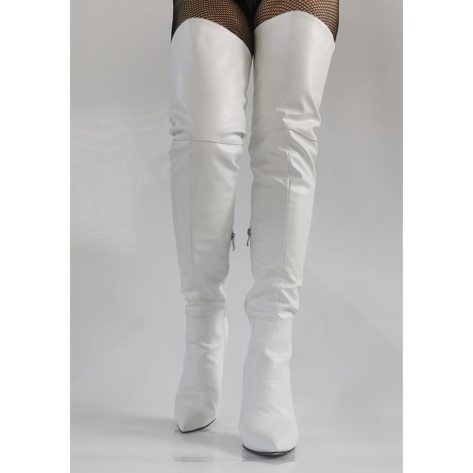 Talons Hauts pour Femmes. Cuissardes Sexy pour Femmes. Bottes à Talons Aiguilles Blanches au-Dessus du Genou pour Femmes. Talons Hauts pour Club de stripteaseuses
