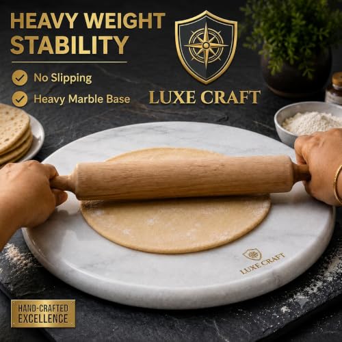Image of Luxe Craft White Marble Chakla | Heavy Stone Roti Maker Board | Handmade Chapati Rolling Board for Kitchen | Premium Marble Roti Chakla for Chapati, Puri, Paratha & Baking Dough (10 Inch White)