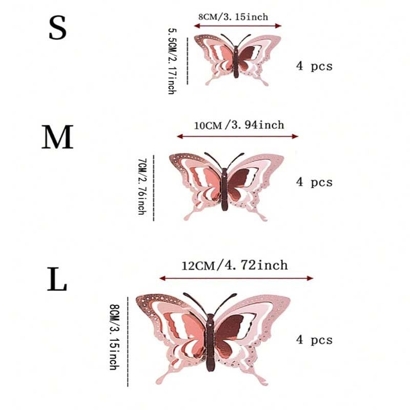 Decoración de Pared Mariposa, 12 Piezas, Diseño Removible miniatura 3