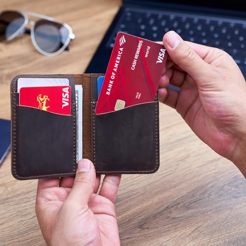 Awesometik Ultra Slim Vertical Card Holder Unisex Wallet. Full Grain 100% Leather. Mens & Women Slim Wallet, Minimalist Thin Front Pocket Leather Credit (Brown)4