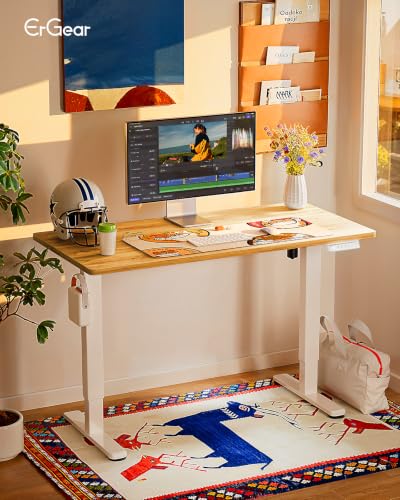 Image of ErGear Height Adjustable Electric Standing Desk, 32 x 19 Inches Sit Stand up Desk, Memory Computer Home Office Desk, Light Vintage Brown
