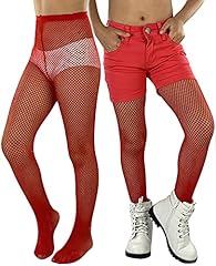 Fine Fishnet Sheer Tights - Red