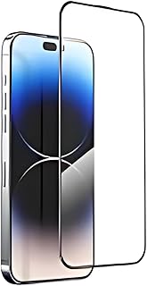 شاشة حماية من الزجاج المقوى مضادة للكهرباء الساكنة من اي اس دي متوافقة مع آيفون 15 برو ماكس - تغطية كاملة - إطار أسود - حواف منحنية كبيرة - مضادة للصدمات