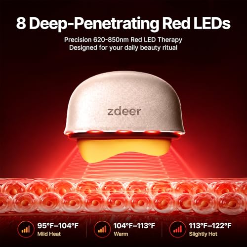 Image of ZDEER GS5 Brass Electric Heated Gua Sha Facial Sculpting Tool with Vibration, Women's Facial Massager, LED Red Light Therapy for Neck & Face, Skin Firming Device, Premium Gift for Wife Mom, Pink