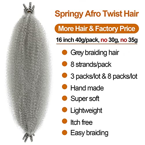Pre-Fluffed Spring Twist Hair Gray Marley Twist Braiding Hair 16 Inch Springy Afro Twist Hair For Faux Locs Passion Twist Hair Distressed Butterfly Locs 3 Packs Grey Crochet Hair For Black Women (16 Inch (Pack Of 3), Gray) #TOP1