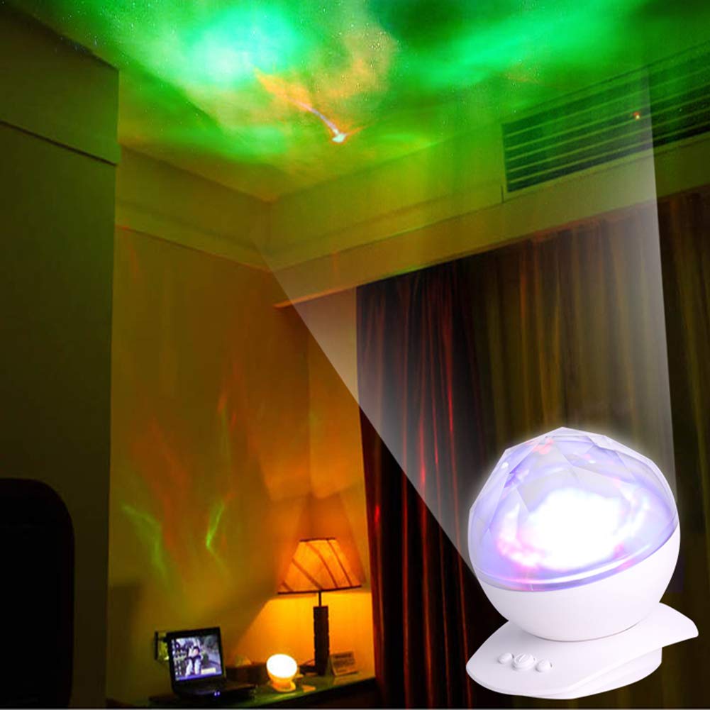 Yanghao Proyección De La Lámpara LED Proyector De Estrellas Luz De La Noche, La Noche Sea Light Wave Aurora Sky Altavoz del Proyector del Bebé Niños Durmiendo Lámpara LED Romántico Estrellado,B