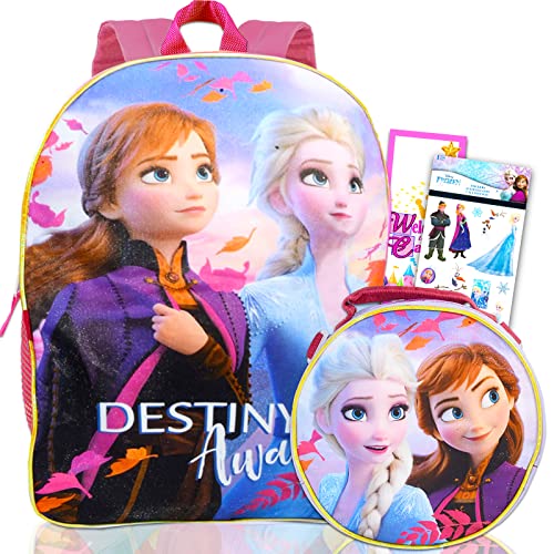 Disney Frozen Backpack Set for Girls - Bundle With Lunch Bag, Water Bottle, Stickers and More