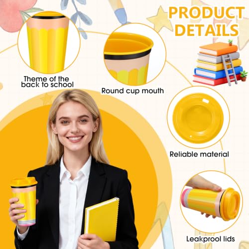 Tiangrid 12 Pcs Back to School Plastic Cups for Party with Lid 16 oz Teacher Appreciation Plastic Coffee Tumbler Gift Classroom Drink Bottles Containers for Juices Beverage Coworker Staff Events - Image 6