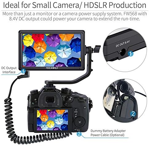 FEELWORLD FW568 5.5 inch DSLR Camera Field Monitor Peaking Focus Assist Small Full HD 1920x1080 IPS 4K HDMI 8.4 V DC Input Output Include Tilt Arm