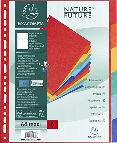 Image of Exacompta Dividers, A4 maxi, 400gsm, 5 part - Multi-coloured