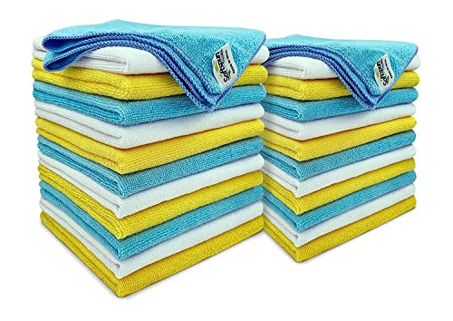 Image of SOFTSPUN Microfiber Basic Cleaning Cloths 24 pcs 40x40cms 220GSM Multicolor! Highly Absorbent Lint and Streak Free Multi Purpose Wash Cloth for Kitchen Car Window Stainless Steel Silverware.