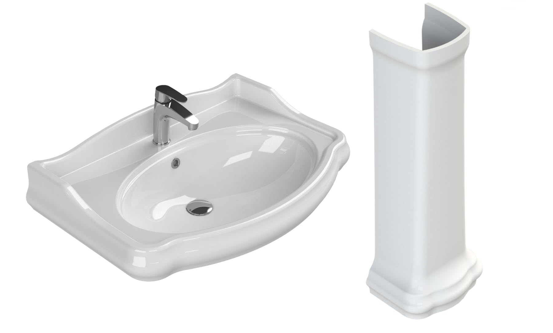 Fregadero de baño de pedestal de cerámica blanca RETRO