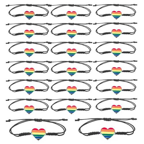Pride Bracelet 20Pcs LGBTQ Rainbow Bracelets Lgbtq Gift Heart Braided Wristband for Men Women Gay Pride Friendship Decoration