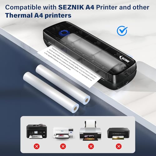 Image of Seznik A4 Thermal Paper Roll, 210 x Φ30mm, 2 Rolls, 8 Inch Paper for Portable Thermal Printer