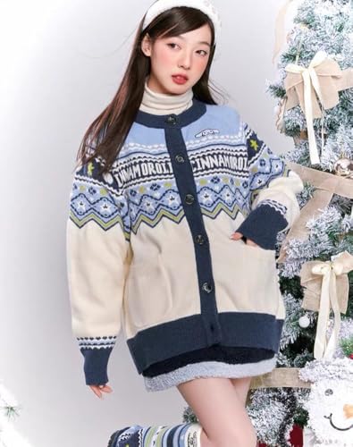 Image of Kawaii Cartoon Cardigan Sweaters for Women Girls Long Sleeve Open Front Knit Cardigans Plaid JK School Uniform