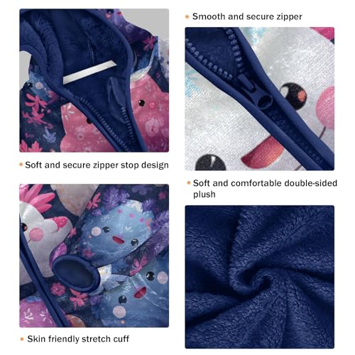 Cute Axolotls Floral Eggs Kawaii Toddler Fleece Jacket Girl Boys Hooded Fleece Jacket Coat Warm Outwear Zip-up 3-10T3