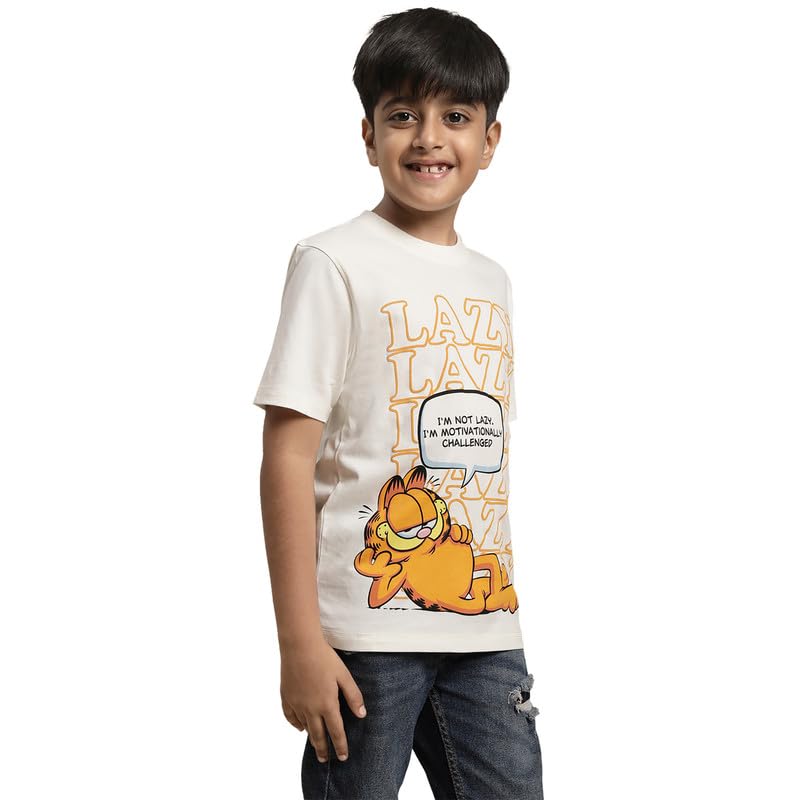 Image of Kidsville Garfield Printed Regular Fit Off White Cotton Boy's T-Shirt