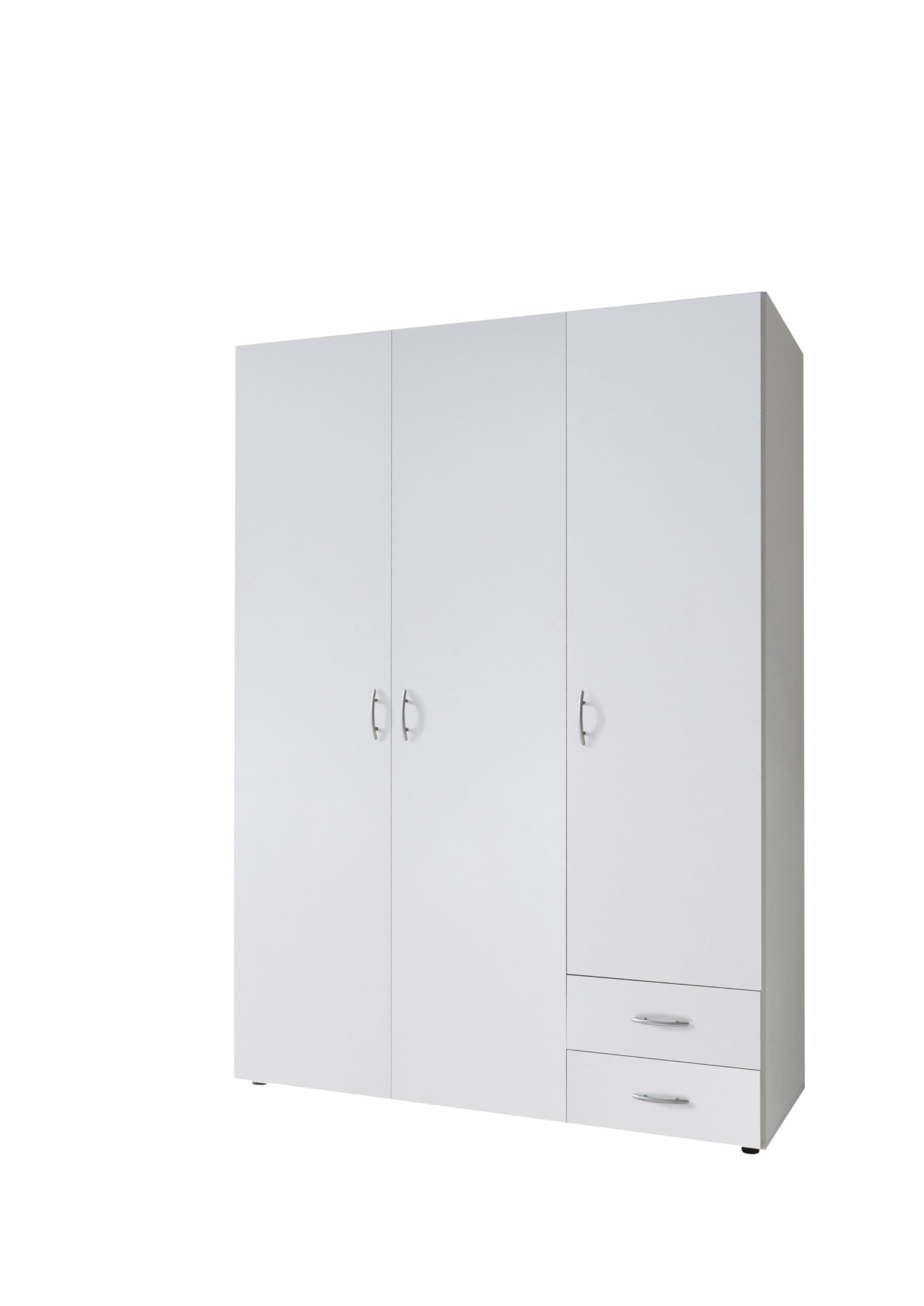 Armadio Guardaroba 3 Ante e 2 Cassetti | Armadio Camera da Letto Moderno 121x177x51 cm (LxHxP) | Ampio Spazio Organizzativo con Barra Appendiabiti | Colore Bianco