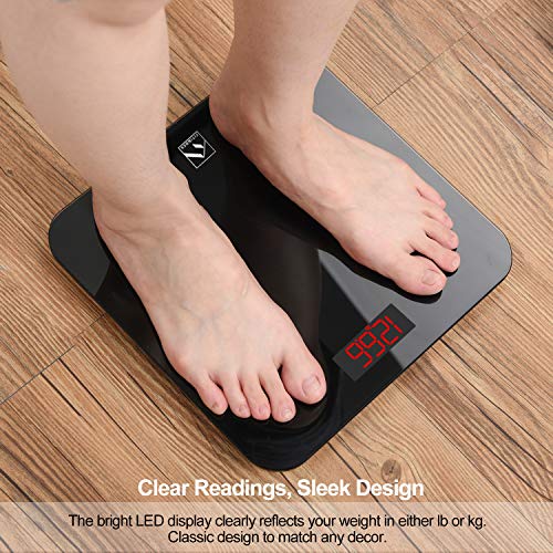 FITINDEX Smart Digital Body Weight Scale, BMI Bathroom Scale with Smartphone App, Step-on Technology, Sturdy Tempered Glass