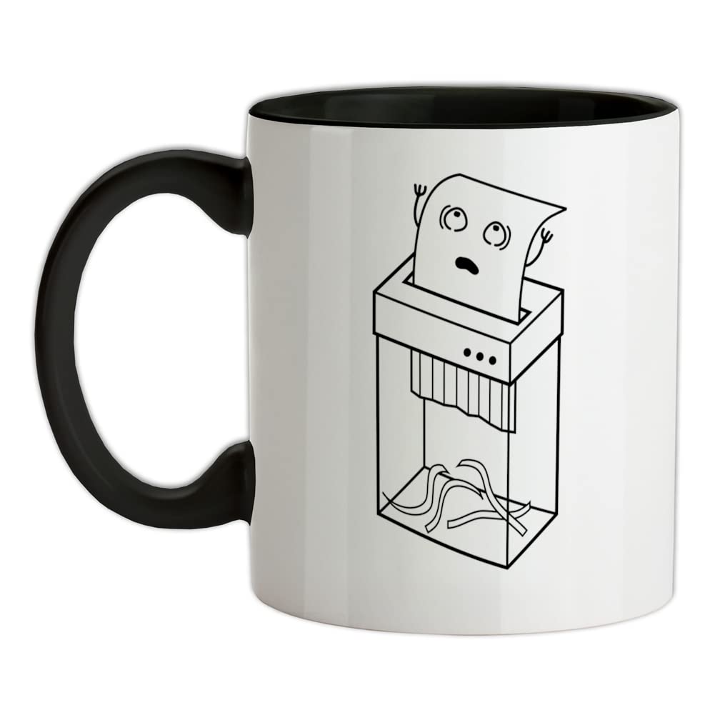 Paper Shredder - 11oz - Ceramic Two-Tone Mug for Coffee/Tea - Black/White - One Size