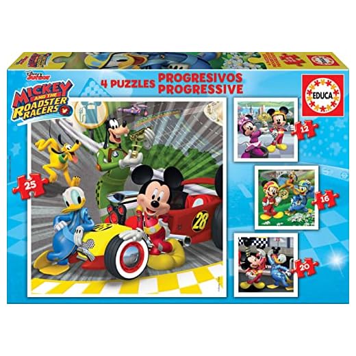 Educa Superpilotos Mickey And The Roadster Racers Puzzles Progresivos, 12+16+20+25 Piezas, multicolor (17629)