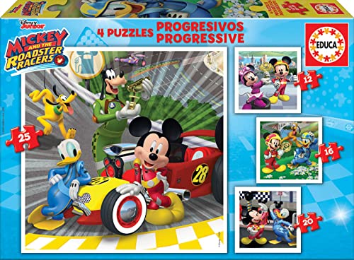 Educa - Superpilotos Mickey And The Roadster Racers Puzzles Progresivos, 12+16+20+25 Piezas,...