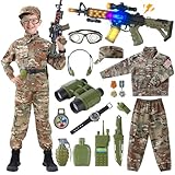 Qivbicy 17PCS Army Costume for Boys Military Toys Uniform, Soldier Halloween Costumes for Kids Dress Up Role Play
