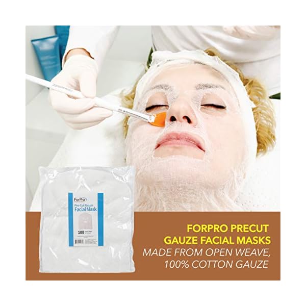 ForPro Precut Gauze Facial Mask, 100% Cotton Gauze, for High Frequency Facial Treatments and Masks, 100-Count