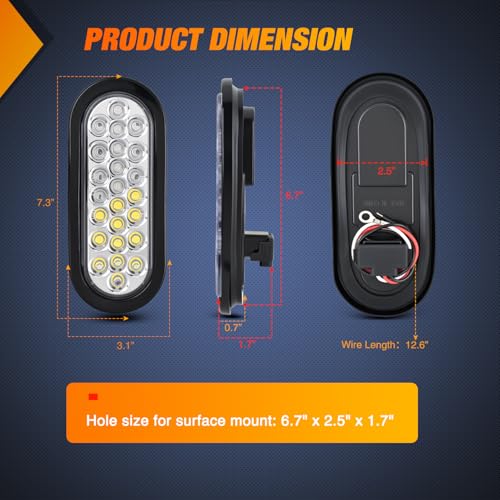 Image of Nilight Strobe Lights 2PCS 6Inch Oval 24LED Red White Warning