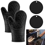 Backhandschuhe Ofenhandschuhe Backofenhandschuhe Backofen Handschuhe 2er Set Silikon-Ofenhandschuhe,2 hitzebeständige Unters,Hitzebeständig,Rutschfest, Baumwollfutter,Ideal Zum Kochen,Backen & Grillen