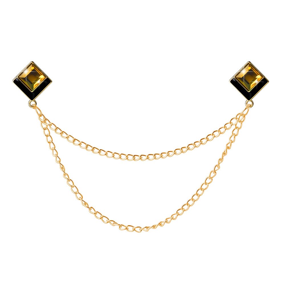 Gem Brooch Pins Hanging Chain Lapel Pin for Men Suits Shirt Collar Brooch Square Crystal Brooch Pin Rhinestone Lapel Pins for Men Tassel Chain Brooch Collar Pins Business Suit Shirt Accessories