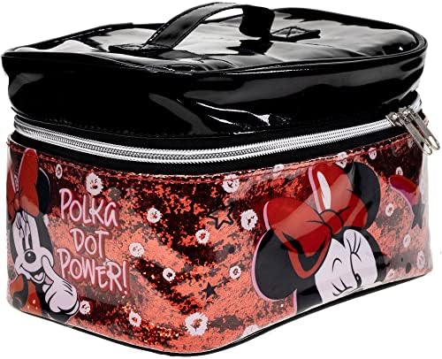 Disney Minnie Mouse - Townley Girl Zipper Cosmetic Train Case With Lip Gloss, Lip Balm, Hair Clips, Nail Stickers, Scrunchie and More, Ages 3+, for Parties, Sleepovers and Makeovers