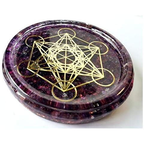 ZZYBIA LARGE 4" Amethyst Crystals Metatron's Cube Merkaba Coaster Water Charging Plate Energy Dome Cover