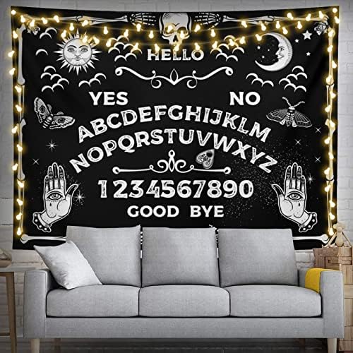 Feelacle Ouija Board Tarot Tapestry 60" X 40" Black & White Mysterious Divination Wall Hanging for Bedroom & Living Room (150 X 100cm)