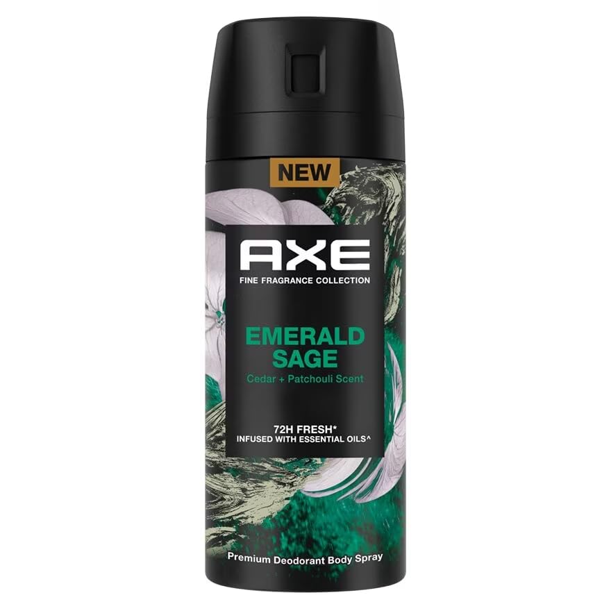 Axe Premium Deodorant Body Spray, Emerald Sage, Cedar & Patchouli Essential Oils, 72-Hour Protection, 135ml