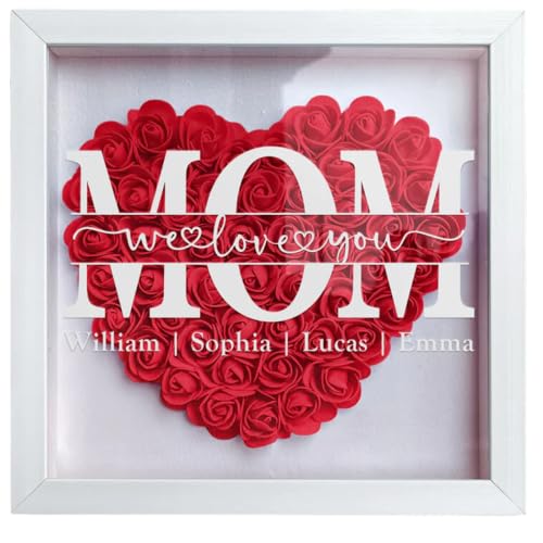 Personalized Mom We Love You - Personalized Flower Shadow Box, Mom Flower Shadow Box Frame with Kids Names, Customized Personlized for Mom from Daughter, Son, Husband - Thumbnail 2