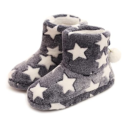 Solaud Slipper Boots for Womens,Winter Warm Plush Lining House Shoes Booty Slippers With Pom Poms, Booties Slippers for Women Indoor
