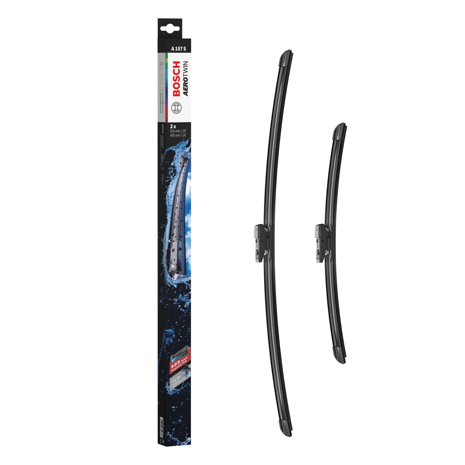 Bosch Aerotwin A 157 S Front Windscreen Wipers, 2 Blades, 650 mm / 400 mm