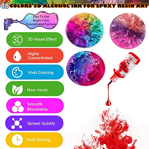 Alcohol Ink Set – 48 Bottles Vibrant Colors High Concentrated Alcohol-Based Ink, Concentrated Epoxy Resin Paint Colour Dye, Great For Painting,Resin Petri Dish, Coaster,Tumbler Cup Making,(10Ml Each) #TOP4