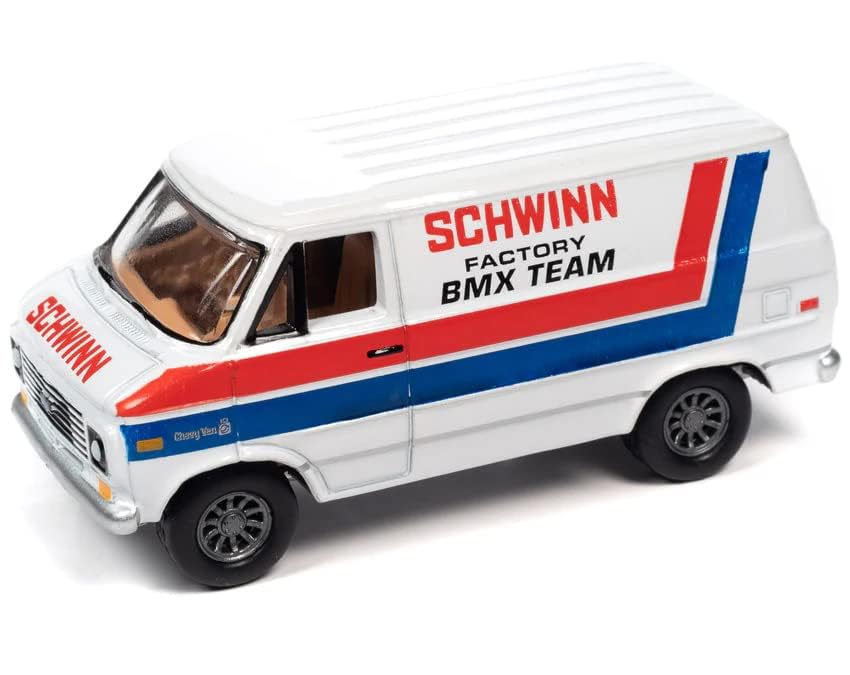 1976 Chevy G20 Van White w/Stripes Factory BMX Team Pop Culture 2023 Release 1 1/64 Diecast Model...