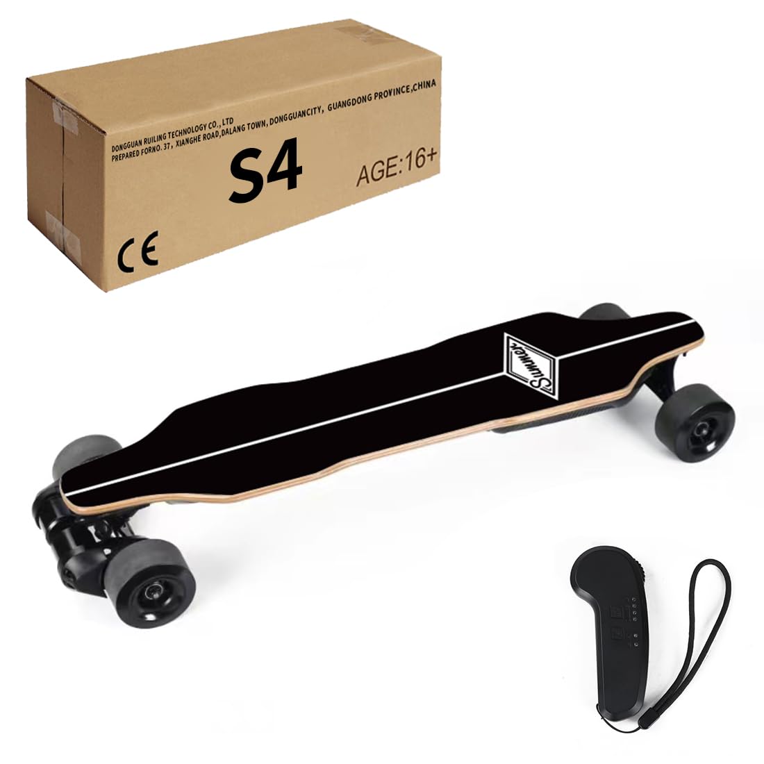 Elektro Skateboard, Vierrädriges Longboard mit Zwei 450W Nabenmotoren, Wasserdichtes, Stoßabsorbierendes Skateboard, Maximale Belastung 100KG, 38KM/H