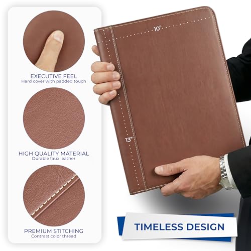 Image of Samsill Contrast Stitch Leather Padfolio and Business Portfolio for Men and Women, Resume /Document Organizer with Writing Pad, Tan
