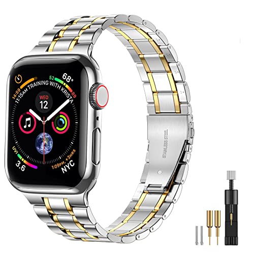 MioHHR Solid Stainless Steel Straps Compatible with Apple Watch Strap 45mm(Series9/8/7) 44mm(Series6/5/4) 42mm(Series 3/2/1)