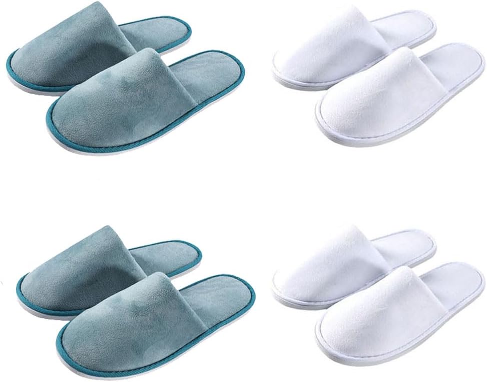 Teceyfeet Set van 4 paar gastpantoffels, wasbaar, uniseks, warme vilten pantoffels, antislip, ideaal voor gasten, familie, hotel, reizen, 4 kleuren., 40/44 EU