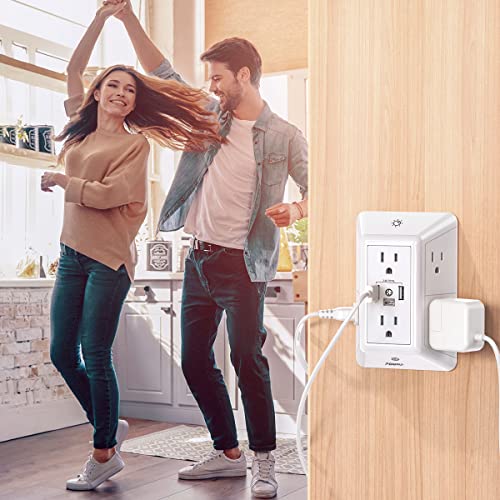 3-Sided Power Bars with Surge Protector, POWRUI 6-Outlet Extender with 3 USB Ports (1 USB C) and Night Light, Multi Plug Outlet and Spaced Outlets Adapter, ETL, White image 5