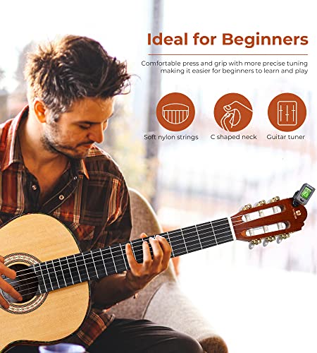 Image of Vangoa Classical Guitar, 39 inch Nylon String, Full Size Beginner Spanish Guitar With Spruce Top And Sapele Back, Bundle for Gig Bag, Pedal, Tuner, Strap, Capo, Spare Strings