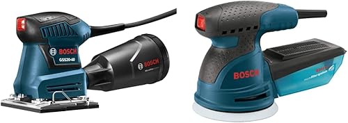 BOSCH Lijadora orbital de acabado GSS20-40 (14 hojas) y lijadora de palma Bosch ROS20VSC, lijadora orbital aleatoria de velocidad variable de 2.5