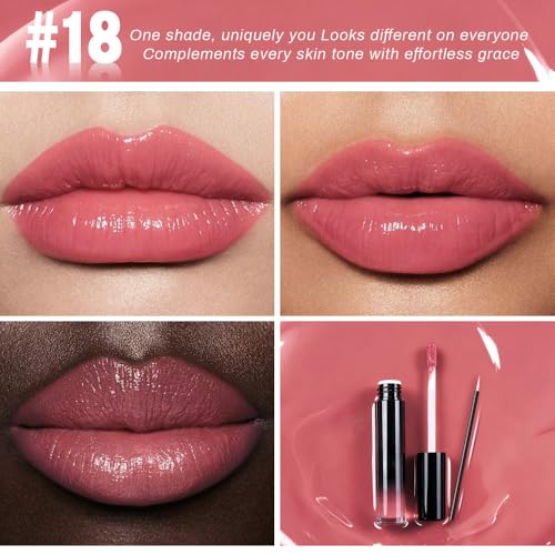 Image of evpct Warm Pink Shiny Longwear No-Budge Liquid Lip Color Lipstick Makeup, Highly Pigmented Color Instant Shine, Waterproof Long Lasting Lipstick for Women, Lip Stain Gloss with Lip Liner Brush, 18#